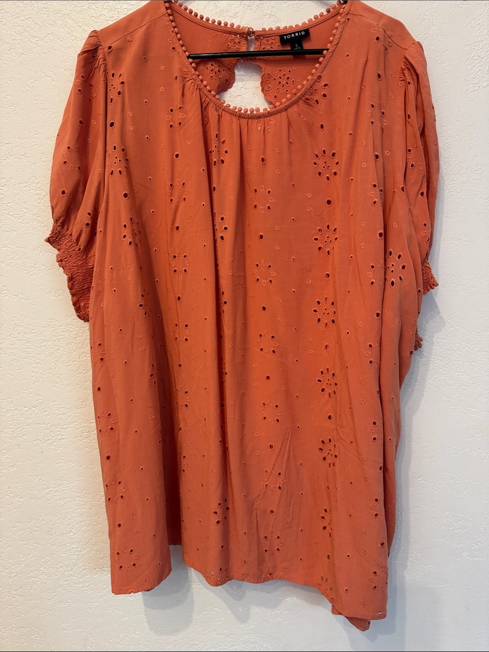 torrid Burnt Orange Eyelet Puff Sleeve Tunic